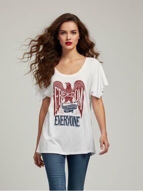 Sevenly White Freedom Responsibility Eagle Graphic Tee Top Size S